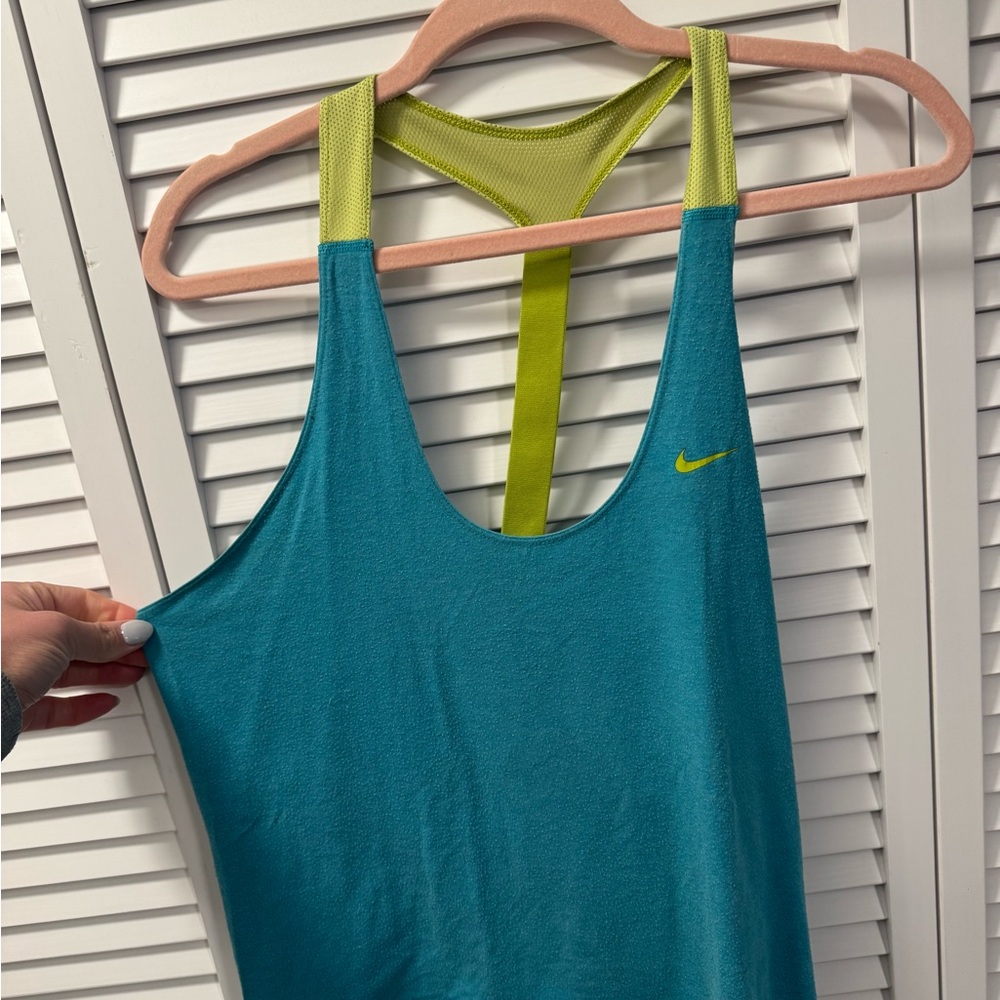 Nike Women's Blue and Lime Tank Top